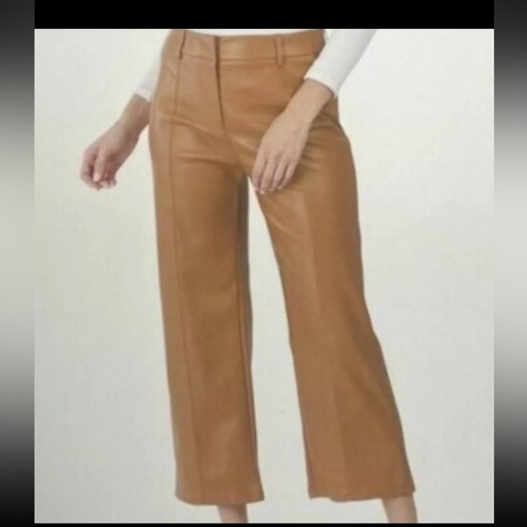 7 For All Mankind Faux Leather Wide Leg Cropped Pants Saddle Tan Size L - Picture 1 of 16